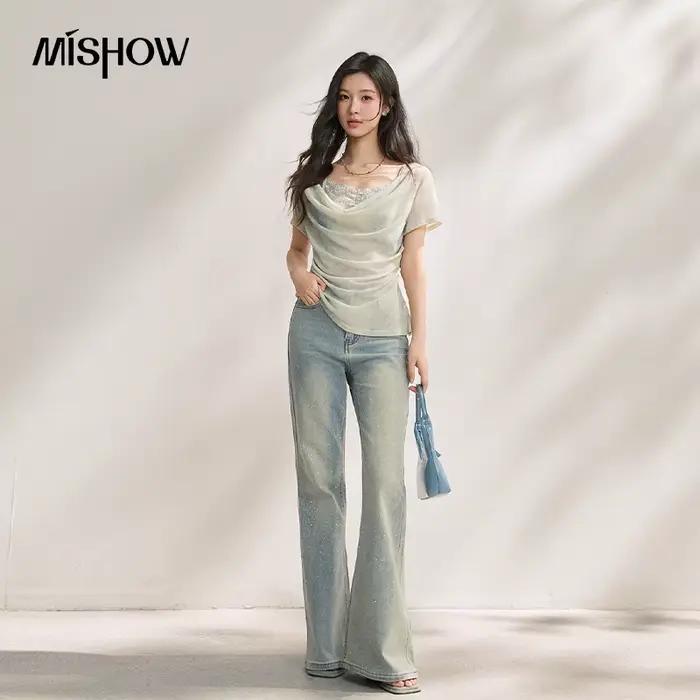 T-shirt MISHOW bleu tie-dye pour femme