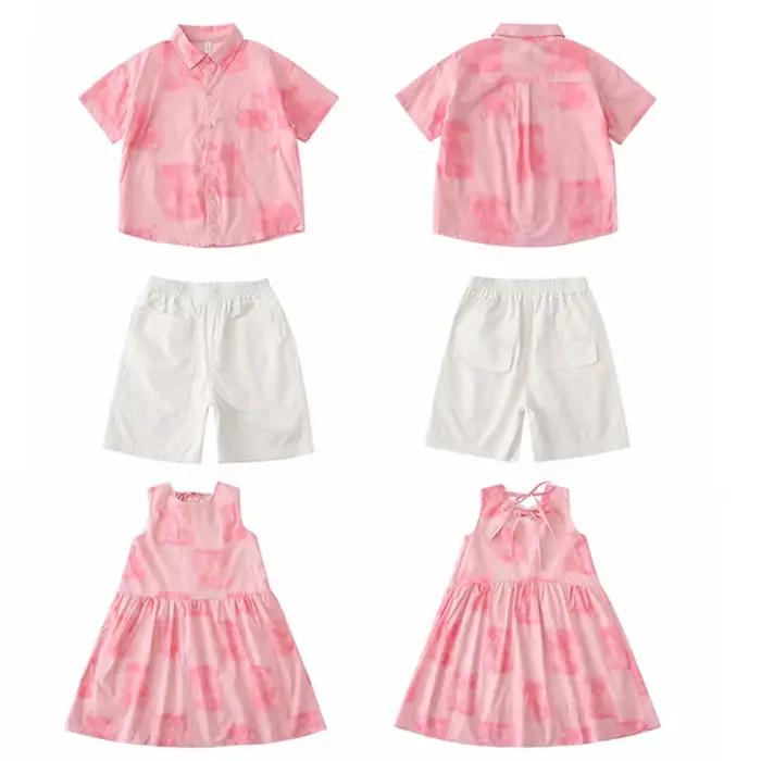 Mère père enfants famille correspondant vêtements ensemble été maman fille une pièce robe papa et fils chemises Shorts