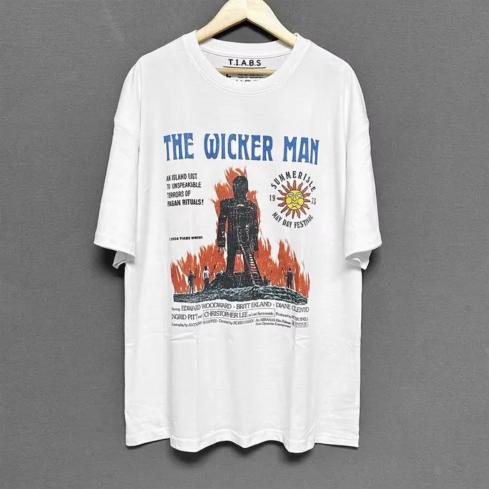 Le T-Shirt homme en osier film d'horreur des années 70 épaule tombante ample surdimensionné coton mauvais goût rétro