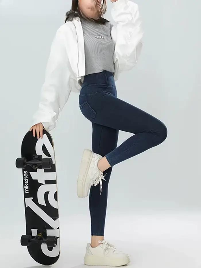 Jean Legging Yoga Fitness pour Femmes, Pantalon Taille Haute Élégant et Élastique pour Activités Physiques et Loisirs Automnaux Hivernaux