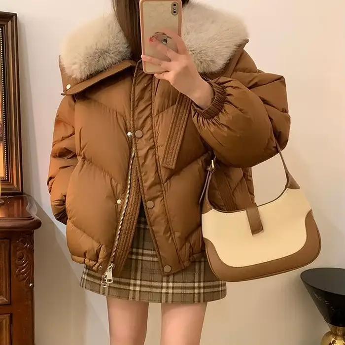 Veste courte en coton à col en fourrure à la mode