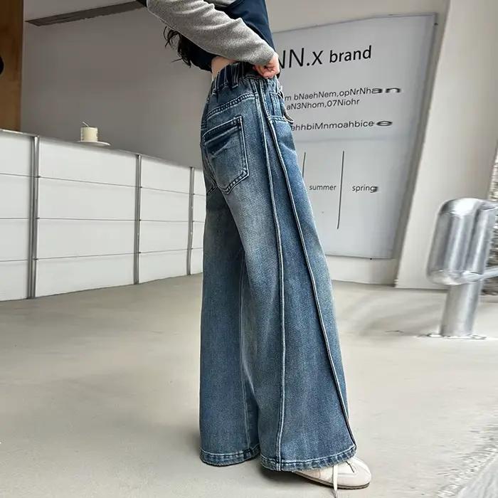 Jean bleu foncé pliable pour filles ajustement parfait denim robuste pour les filles de 4 à 14 ans occasions spéciales et quotidienne