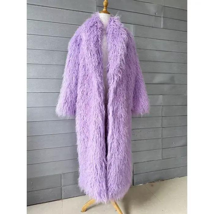 Veste en fausse fourrure pour femme, manteau Long épais et moelleux, pardessus chaud et Shaggy, point ouvert, vêtements d'extérieur, col rabattu, High Street, hiver