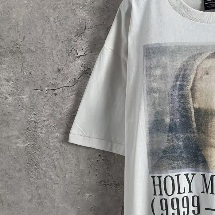 T-shirt Saint Print pour Hommes et Femmes, Motif Lettres Avant et Arrière, Coupe Oversize, Style Vintage Hip Hop Streetwear, Manches Courtes