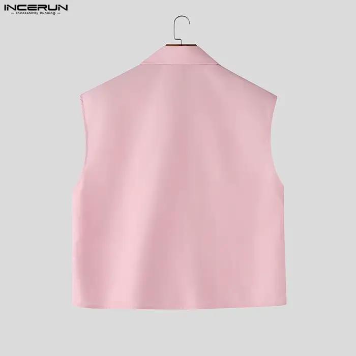 Chemise Homme INCERUN Imprimée Patchwork Col Revers Sans Manches Décontractée Vêtements Masculins Streetwear Été 2026 Mode Crop Tops Chemises