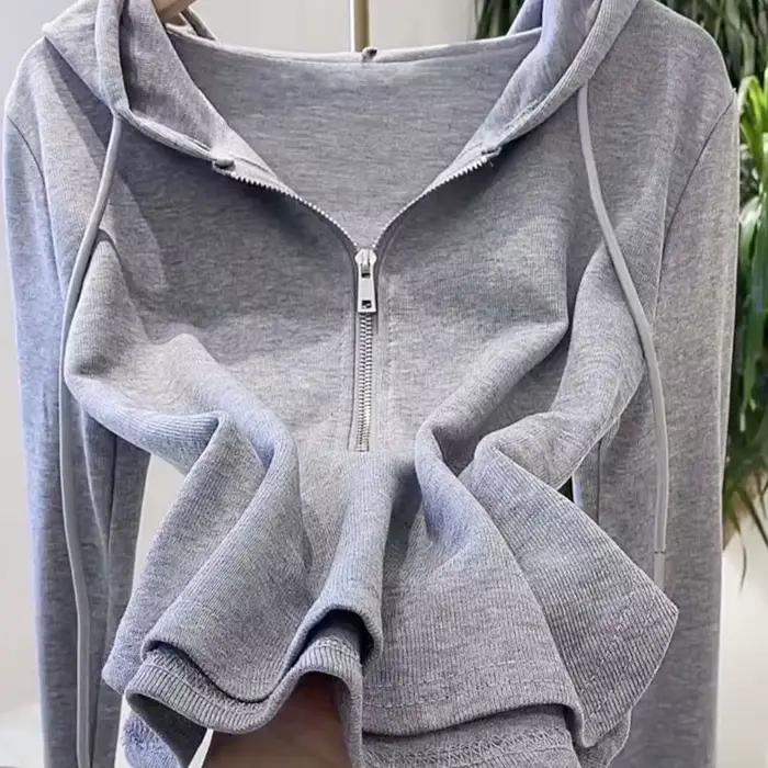 Sweat-shirt à capuche solide irrégulier pour femmes