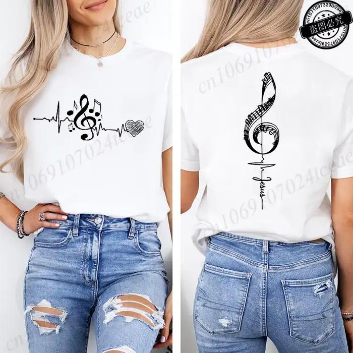 T-shirt imprimé avec notes musicales pour femmes