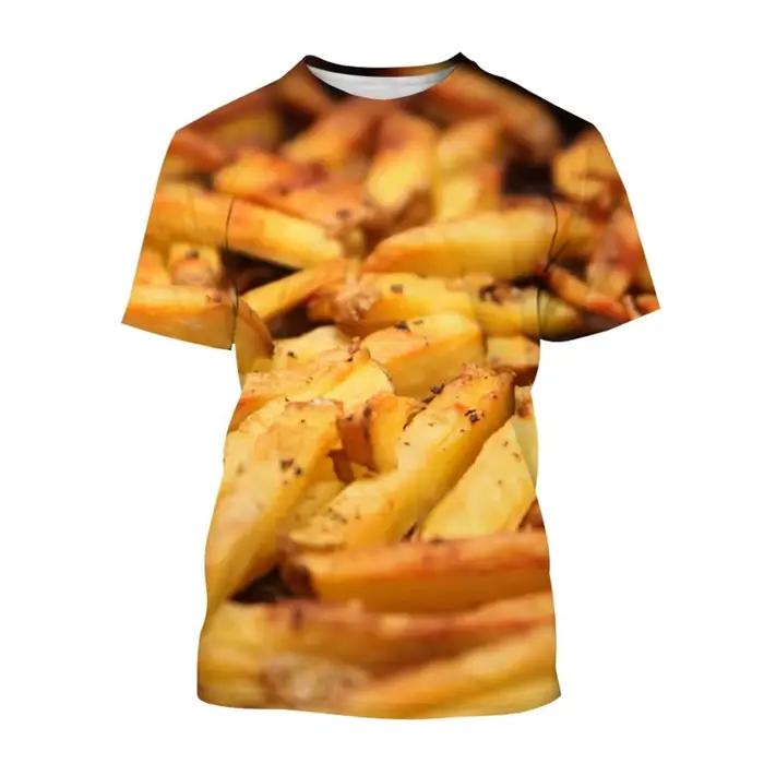 T-shirt homme motif frites imprimé 3D décontracté ample col rond pour hommes femmes enfants occasions spéciales et quotidienne