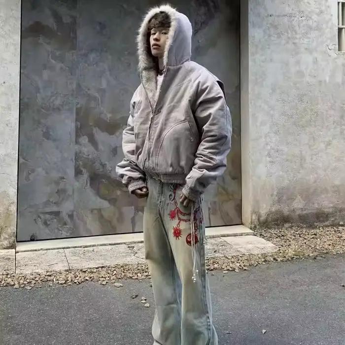 Vêtements chauds d'hiver pour hommes et femmes, manteau rétro Simple en peluche, vêtements de sport, nouvelle veste ample en coton à capuche, Punk, col en fourrure, veste pour Couple