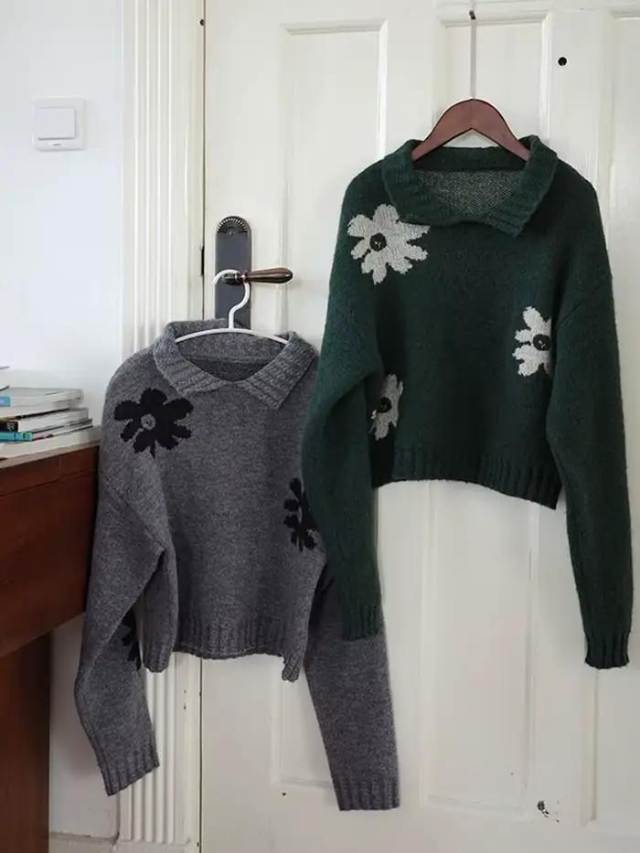 Zoki-Pull Vintage à Col Rabattu pour Femme