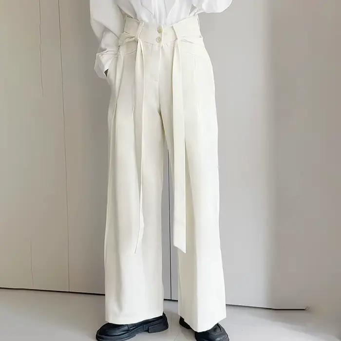 Pantalon de costume avec ruban de couleur unie pour hommes, nouvelle collection d'été, tendance américaine, High Street, ample, décontracté, respirant, bas pour hommes