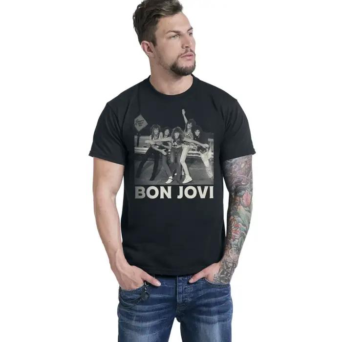 T-shirt Bon Jovi Unisexe en Coton et Polyester, Style Décontracté, Imprimé Vintage, Pour Hommes, Occasions Quotidiennes