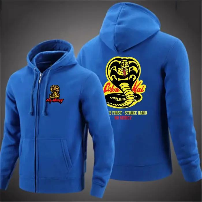 Cobra Kai No Mercy imprimé hommes sweat à capuche avec fermeture éclair vestes en coton de haute qualité Sport sweats printemps automne manteaux décontractés hauts