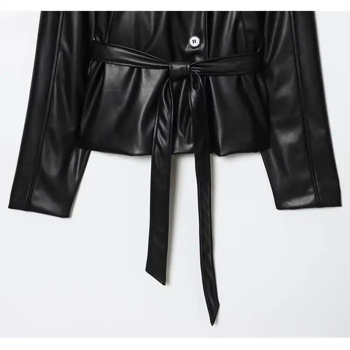 MUJER noir femme Trench manteau Faux cuir recadrée veste femme nouveau en manteaux d'extérieur coupe-vent femme mode vêtements d'extérieur