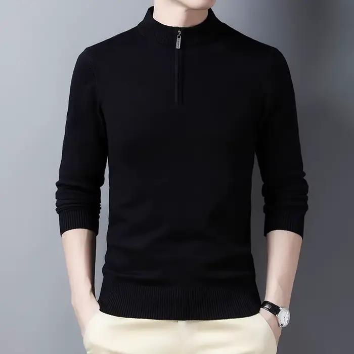 Pull en Polyester Tricoté pour Hommes, Coupe Cintrée, Décontracté, Bleu Marine, Gris, Kaki, Rouge, Noir, Occasions Spéciales, Printemps et Automne