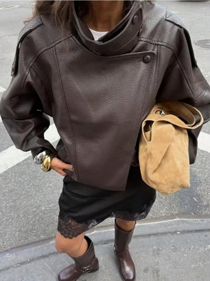 Nouvelle veste en similicuir PU pour femme