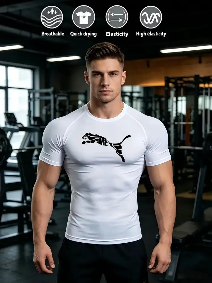 T-shirt de course à compression imprimé pour hommes