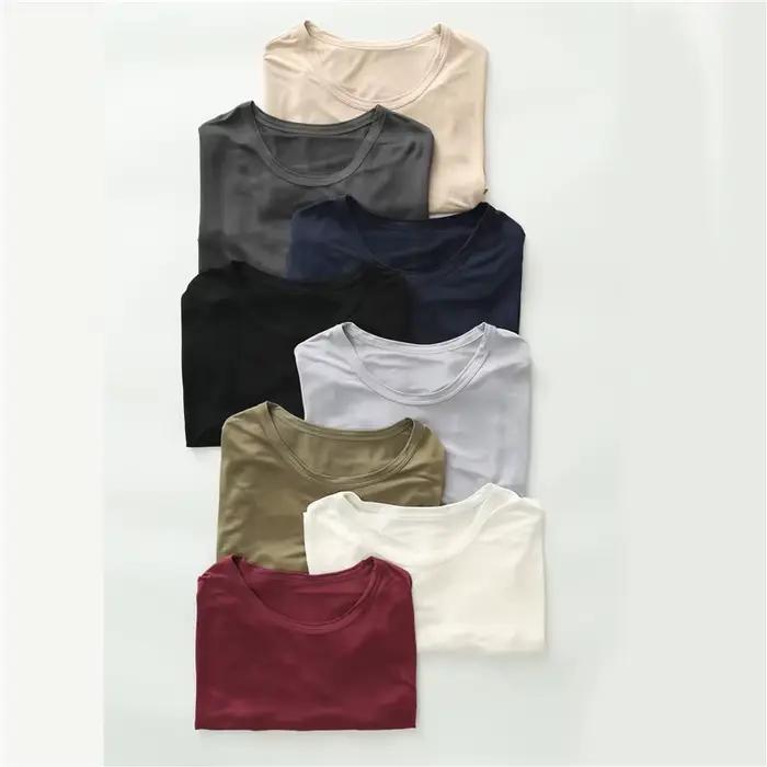 T-shirt en soie Mulberry InjPull pour homme, style décontracté, col rond, respirant, pour printemps et automne, quotidien et occasions spéciales