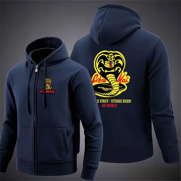 Cobra Kai No Mercy imprimé hommes sweat à capuche avec fermeture éclair vestes en coton de haute qualité Sport sweats printemps automne manteaux décontractés hauts