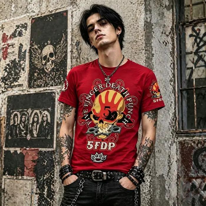 T-shirt imprimé en 3D avec crâne de groupe de rock heavy metal pour les fans de Five Finger Death Punch, t-shirt d'été à col rond pour hommes et femmes