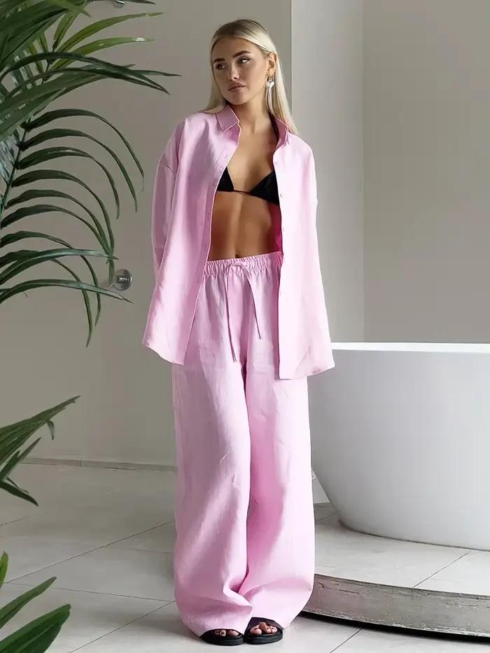 Ensemble pantalon décontracté en coton pour femmes