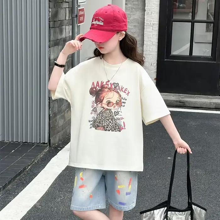 Mode enfants été survêtement pour adolescente tenue décontractée 2 pièces haut et bas vêtements ensemble