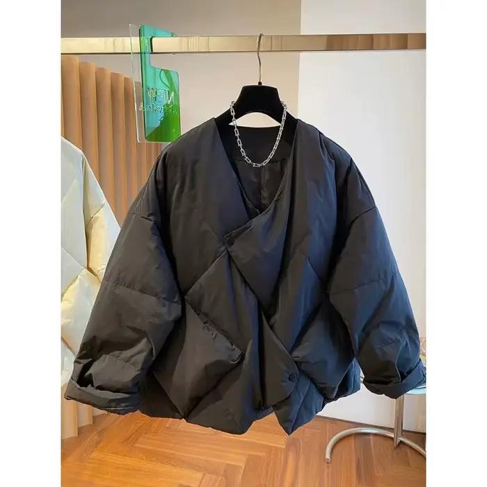 Senior Design Sense Niche ample décontracté en forme de A Version col en v coton vêtements femmes hiver chaud coton rembourré vêtements veste