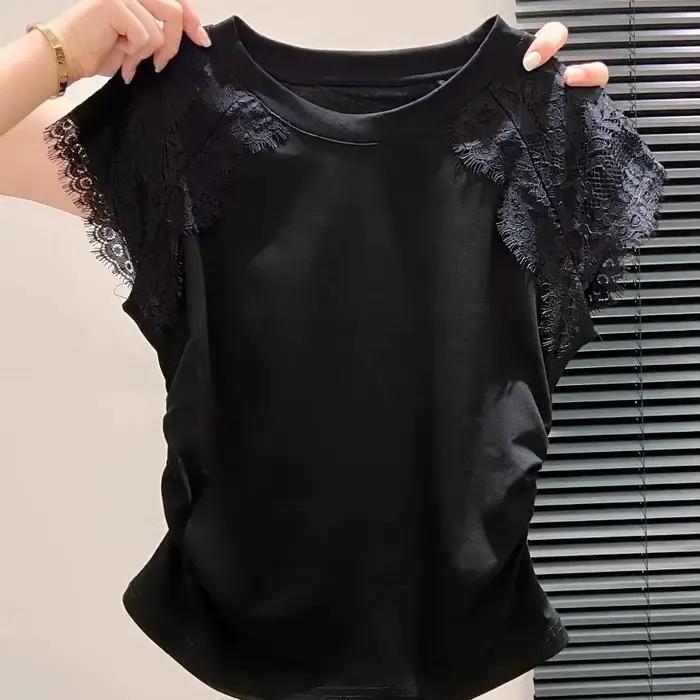 T-shirt en dentelle Patchwork pour femmes