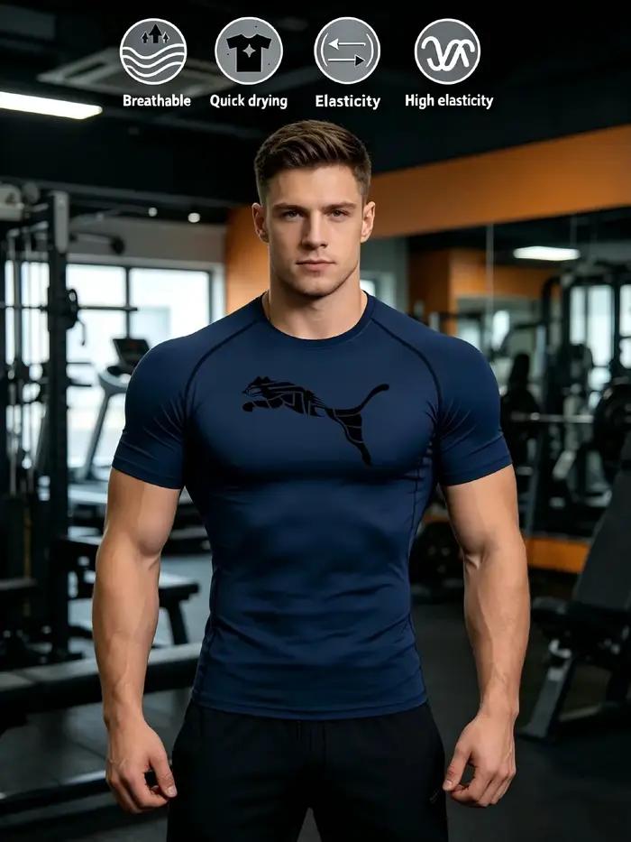 T-shirt de course à compression imprimé pour hommes