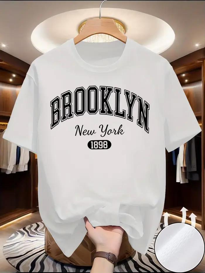 T-shirt Brooklyn New York 1898 style universitaire vintage pour hommes et femmes, t-shirts graphiques décontractés en polyester à manches courtes, streetwear pour entraînement et mode