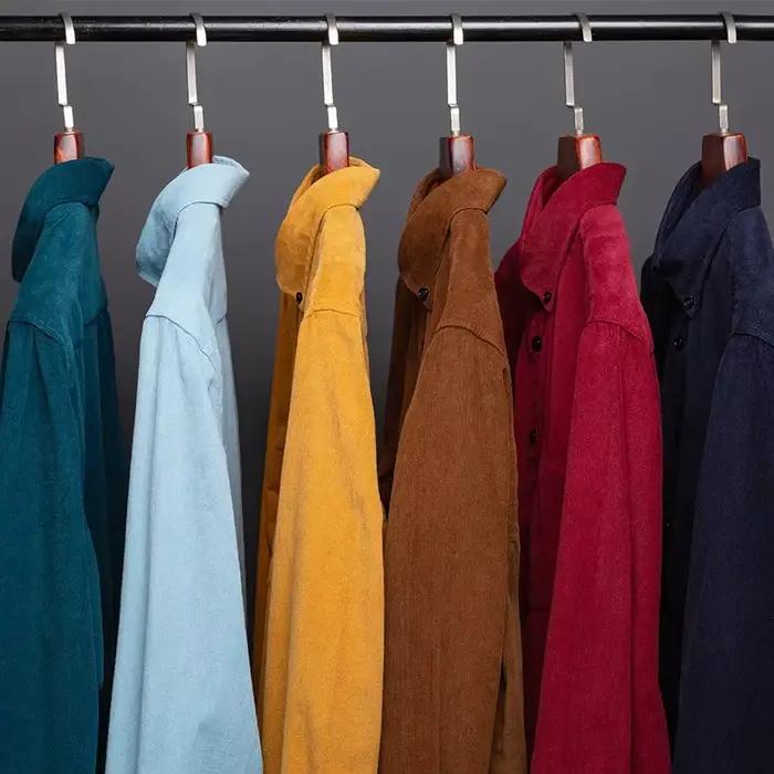 Chemise surdimensionnée en velours côtelé pour homme, vêtement décontracté, à manches longues, en coton, confortable, doux, col boutonné, marron