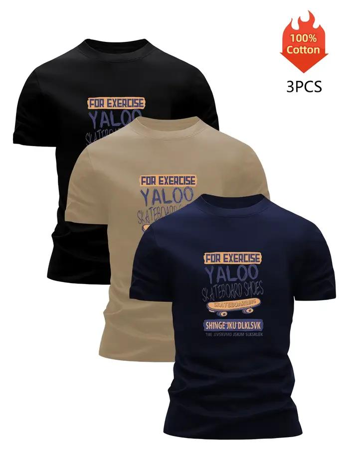 Pack de 3 t-shirts imprimés graphiques 100 % coton pour hommes chemisier d'été drôle décontracté respirant cool luxe vêtements de haute qualité