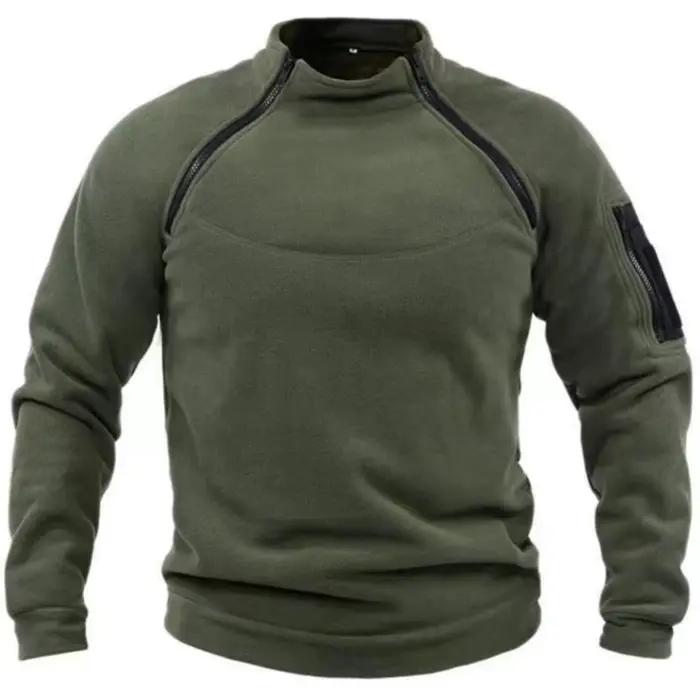 Sweatshirt polaire pour hommes, chaud et respirant, col debout, manches longues, décontracté, couleur unie, confortable pour l'automne et l'hiver, usage quotidien et sportif