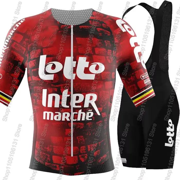 Ensemble de cyclisme Lotto Intermarche 2026 – Maillot et Cuissard Rouge Équipe Belgique – Tenue d'été pour Vélo de Route et VTT