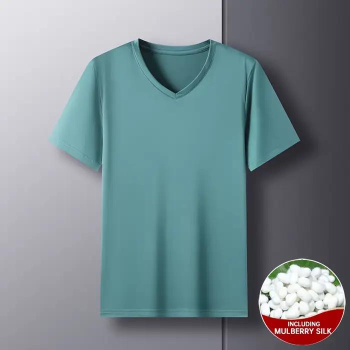 Top Grade 1.7% soie de mûrier nouvelle marque hauts col en V t-shirts pour hommes été 2025 à manches courtes