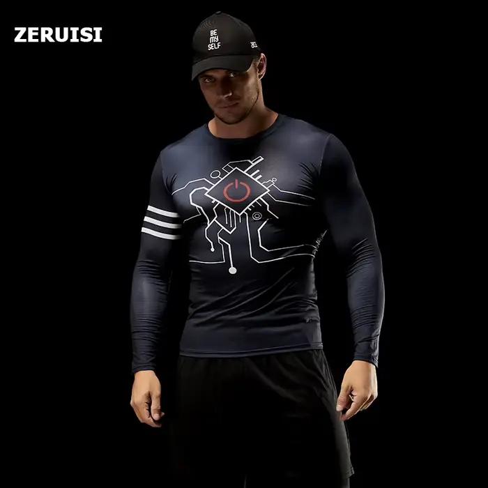T-Shirt à manches longues pour hommes, coupe cintrée par Sublimation 3D, décontracté, respirant, personnalisé, pour la course à pied et la salle de sport