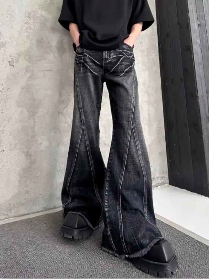 Jean ample évasé gris vintage style streetwear Y2K rétro américain 2026 pour homme – Pantalon long en coton