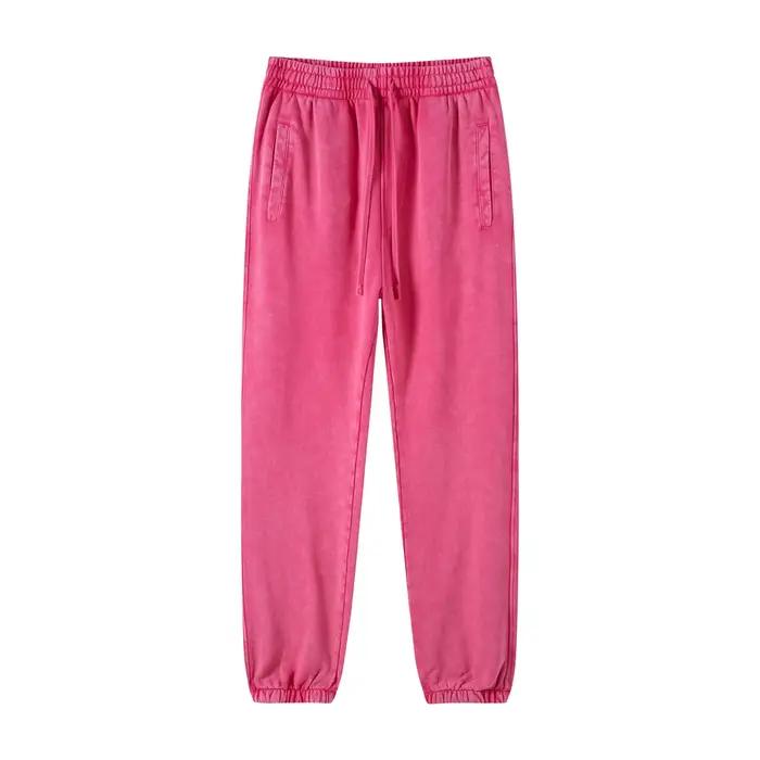 Pantalons de survêtement Joggers femmes hommes Vintage lavage en détresse léger ourlet rond délavé blanc