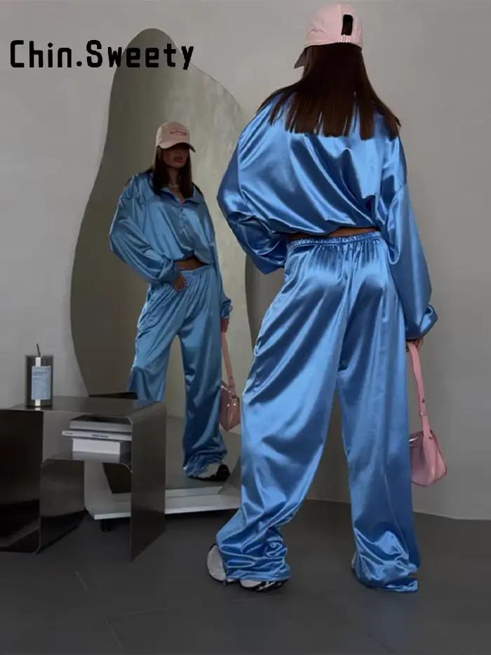 Ensemble pantalon chic en satin uni