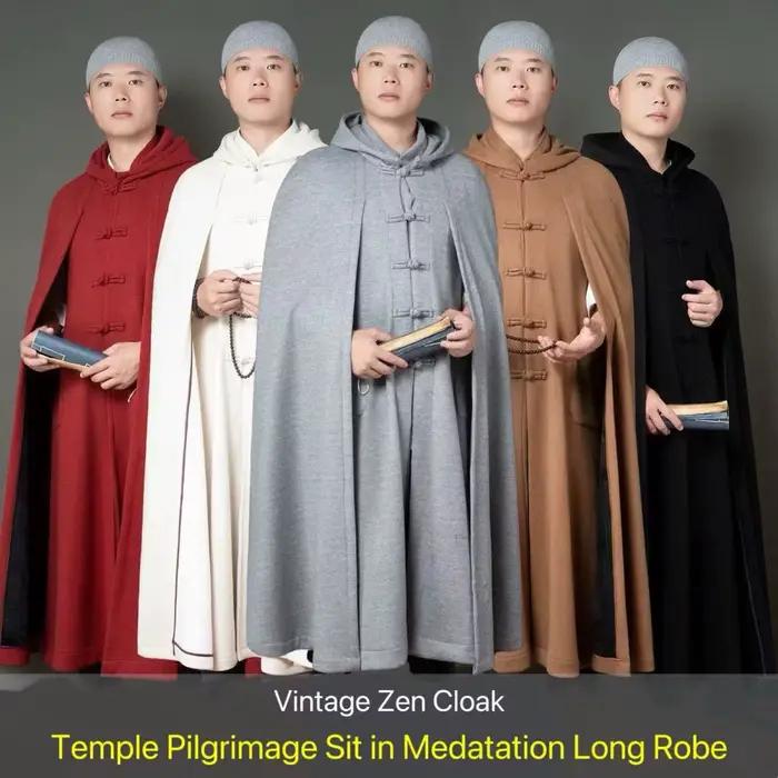 Cape à Capuche de Moine Rayonne et Coton Mixte pour Hommes et Femmes, Robe Traditionnelle Chinoise Élégante pour Méditation et Jogging Occasions Automne Hiver