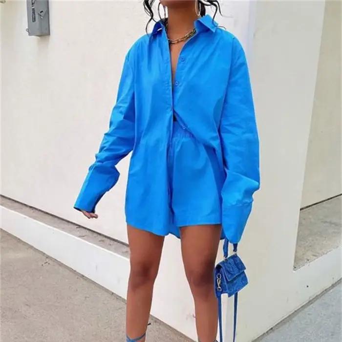 Survêtements en coton pour femmes chemise avec mini short ensembles 2 pièces vêtements de mode tenues chemisiers été 2022 sherhure