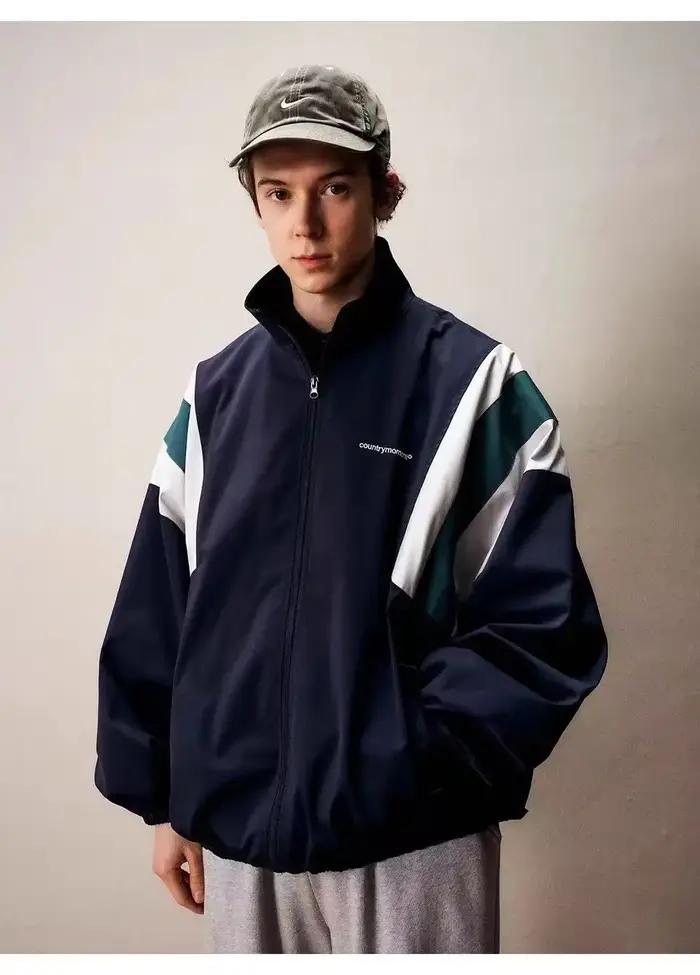 Veste coupe-vent vintage pour hommes et femmes, vêtements d'extérieur rétro, manteau épissé, décontracté, printemps, automne, années 90