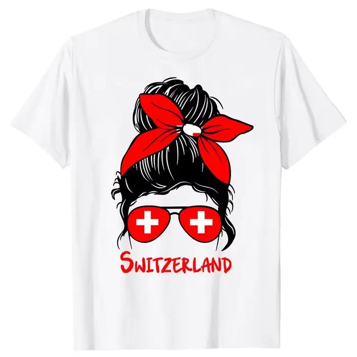 Drôle suisse suisse fille drapeau T-shirts hauts col rond à manches courtes mode t-shirt vêtements décontracté basique T-shirts