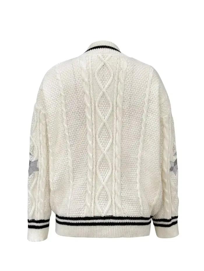 TS Cardigan étoile broderie tricot boutonné surdimensionné Folklore