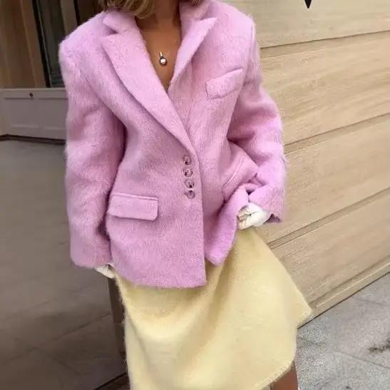 Blazer en Tweed pour femmes, revers cranté, simple boutonnage, manches longues, sur mesure, tenue de bureau, veste d'automne classique