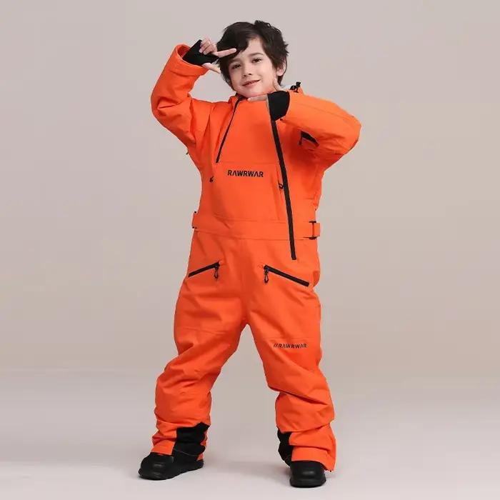 Combinaison de Ski une pièce pour enfants, veste de snowboard en plein air pour filles et garçons, épaisse et chaude, ensemble de Ski pour enfants, à capuche, coupe-vent, imperméable