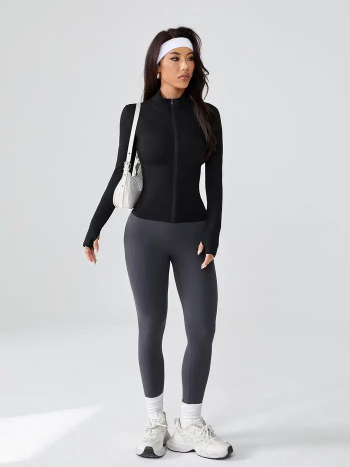Veste de yoga extensible zippée pour femme – Vêtements de sport à manches longues pour la course et la salle