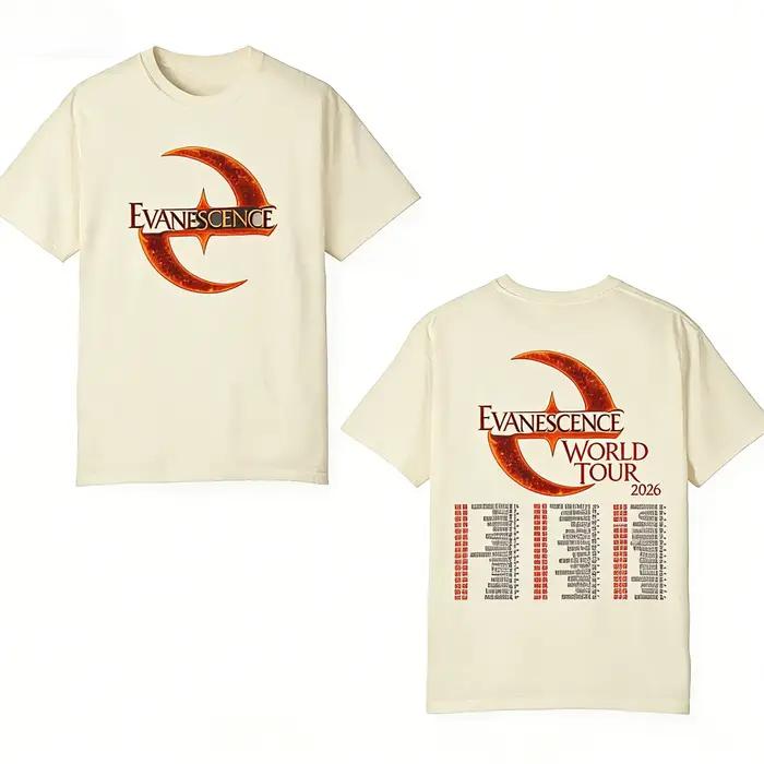 T-shirt en pur coton pour concert Evanescence Tour 2026, confortable, respirant, de haute qualité, nouvelle collection été, vêtements pour hommes et femmes