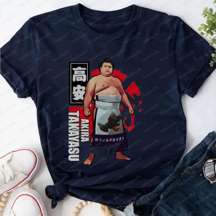 T-shirt Akira Takayasu Sumo Wrestler, motif de lutteur japonais, imprimé rétro cool, hauts décontractés en coton, cadeau pour les fans de Sumo, Harajuku