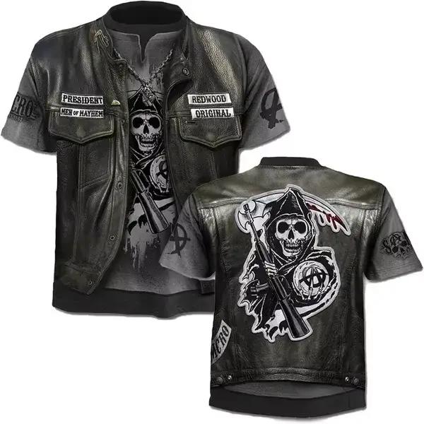 T-shirts vintage Sons of Anarchy, imprimé 3D de veste de motard, pour hommes et femmes, manches courtes, col rond, tee-shirt oversize, streetwear Y2k